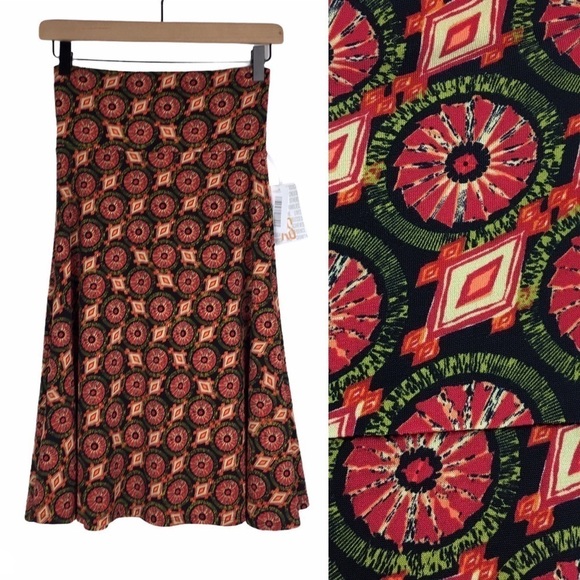 LULAROE Azure Skirt Knee Length Southwestern Windmill Flowy Stretchy Size XS NWT - Picture 1 of 13